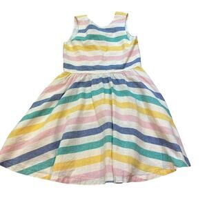 Tea Collection Linen Blend Pastel Stripe Pockets Sleeveless Dress Bow Girls 8